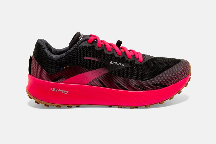 Womens Brooks Catamount Trail Shoes Black/Pink | 209135-LNH